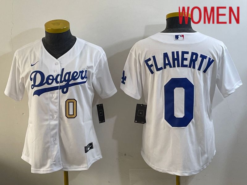 Women Los Angeles Dodgers 0 Flaherty White Game 2024 Nike MLB Jersey style 12113